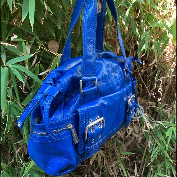 MICHAEL KORS blue patent leather satchel bag purse tote - Picture 3 of 15